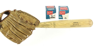 1969-70 John Miklos Seattle/Clinton Pilots Collection - Lot of 4 w/ Professional Model Bat, Game Used Glove & Unopened Baseballs (MEARS LOA) Miklos Collection