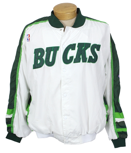 1990s Milwaukee Bucks Warmup Jacket & Reversible Practice Jerseys - Lot of 3 w/ 2 Signed by Vin Baker (MEARS LOA)