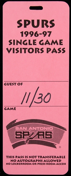 1996 (November 30) Michael Jordan Chicago Bulls 25,000th Career Point Single Game Visitors Pass 