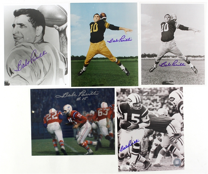 2000s Babe Parilli Jets/Patriots Signed 8" x 10" Photos - Lot of 5 (JSA)