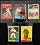 1958-68 Ernie Banks Whitey Ford Eddie Mathews Steve Carlton Robin Roberts Topps Baseball Trading Cards - Lot of 5