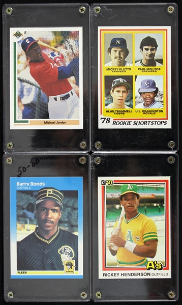 1978-91 Paul Molitor Rickey Henderson Barry Bonds Michael Jordan Rookie Baseball Trading Cards - Lot of 4