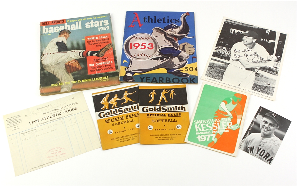 1900s-70s Baseball Memorabilia Collection - Lot of 8 w/ Programs, Stan Musial Facsimile Signed Photo & More