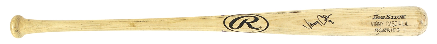 1997 Vinny Castilla Colorado Rockies Signed Rawlings Professional Model Game Used Bat (MEARS LOA/JSA)