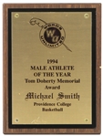 1993-94 Michael Smith Providence Friars Game Worn Home Jersey & Male Athlete of the Year Plaque (MEARS LOA)