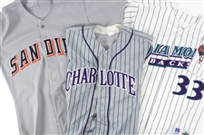 1991-99 Major/Minor League Game Worn Jersey Collection - Lot of 3 w/ Ed Whitson Padres, Jay Bell Diamondbacks & Mike Parrot Charlotte Knights (MEARS LOA)