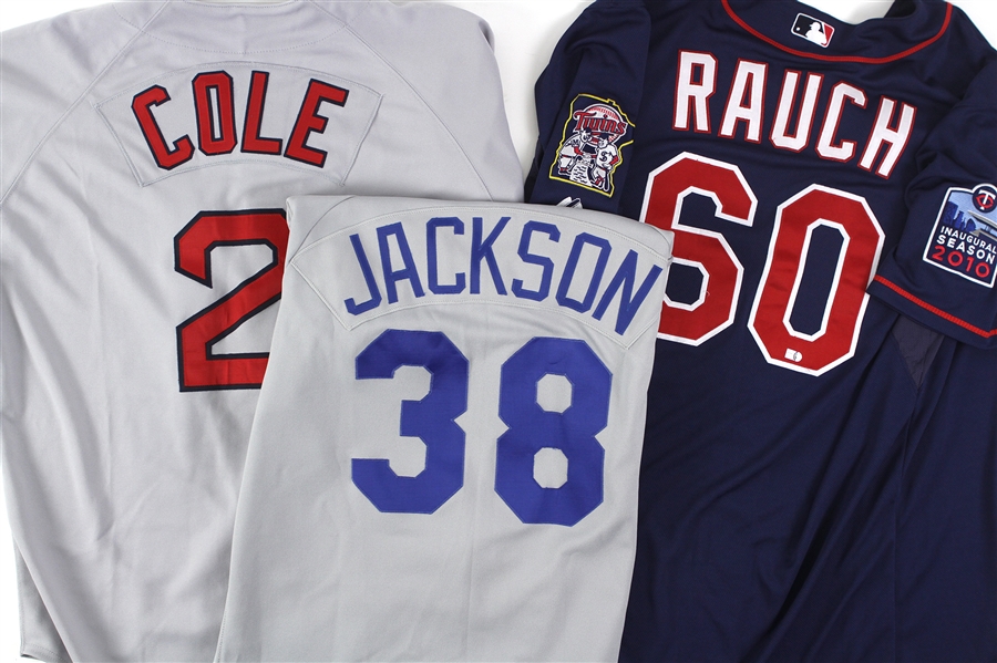 1991-2010 Mike Jackson Alex Cole Jon Rauch Mariners/Red Sox/Twins Game Worn Jerseys - Lot of 3 (MEARS LOA)