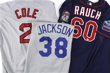 1991-2010 Mike Jackson Alex Cole Jon Rauch Mariners/Red Sox/Twins Game Worn Jerseys - Lot of 3 (MEARS LOA)