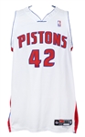 1997-98 Jerry Stackhouse Detroit Pistons Game Worn Home Jersey (MEARS A10) Provenance from PC Richard & Sons Electronic Company