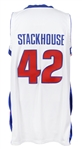 1997-98 Jerry Stackhouse Detroit Pistons Game Worn Home Jersey (MEARS A10) Provenance from PC Richard & Sons Electronic Company