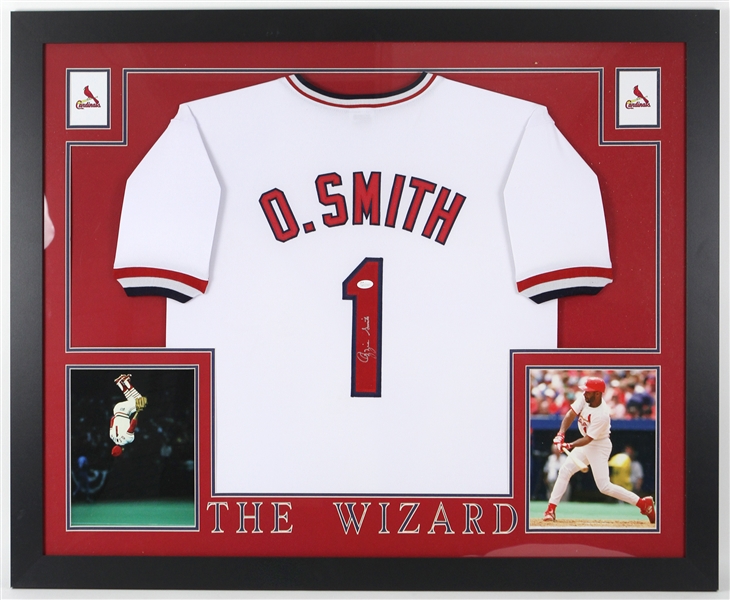 2016 Ozzie Smith St. Louis Cardinals 36" x 44" Framed Display w/ Signed Jersey (*JSA*)