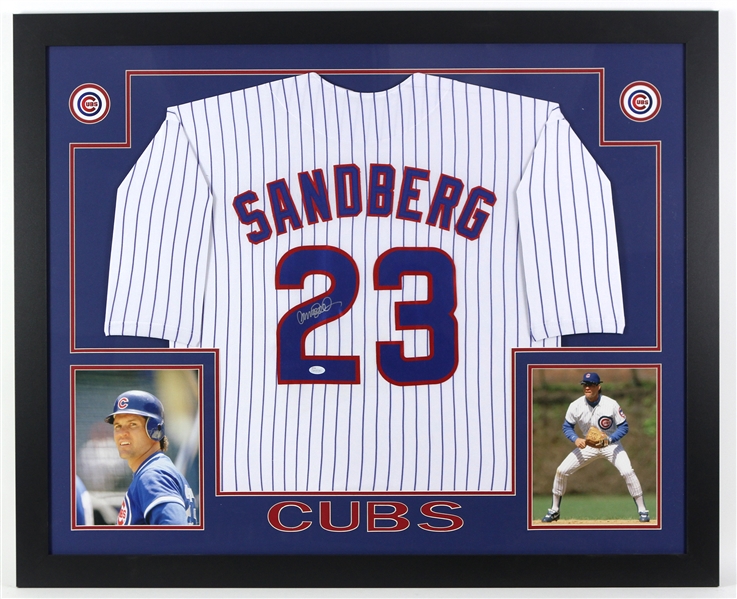 2016 Ryne Sandberg Chicago Cubs 36" x 44" Framed Display w/ Signed Jersey (*JSA*)