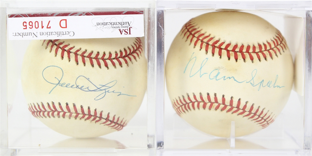 1991-97 Warren Spahn Rollie Fingers Milwaukee Braves/Brewers Signed Baseballs - Lot of 2 (*JSA*)