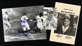 1980s-90s Baseball Memorabilia Collection - Lot of 3 w/ Willie Mays & Warren Spahn Signed Photo, Willie Mays Sr. Funeral Program & Walker Cooper Signed Photo (JSA)