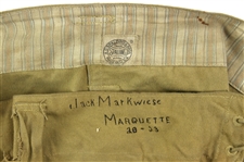1920-23 Jack Markwiese Marquette Game Worn Football Uniform w/ Sweater, Pants, Belt & Stirrups (MEARS LOA)