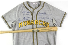 1997 Negro League Multi Signed Ebbets Filed Flannels KC Monarchs Jersey & Commemorative Bat (JSA)