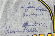 1997 Negro League Multi Signed Ebbets Filed Flannels KC Monarchs Jersey & Commemorative Bat (JSA)