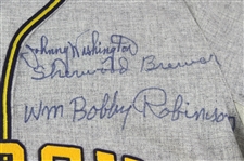 1997 Negro League Multi Signed Ebbets Filed Flannels KC Monarchs Jersey & Commemorative Bat (JSA)