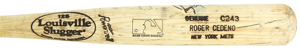 1999 Roger Cedeno New York Mets Signed Louisville Slugger Professional Model Game Used Bat (MEARS LOA/JSA)