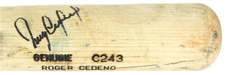 1999 Roger Cedeno New York Mets Signed Louisville Slugger Professional Model Game Used Bat (MEARS LOA/JSA)