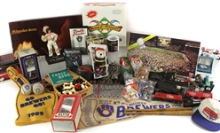 1970s-90s Baseball Football American Memorabilia Collection - Lot of 100+ w/ Vintage Beer Cans, Elvis Presley, Model Trains, 1982 Brewers & More 