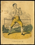 1850s George Crocket Bare Knuckle Boxer 4.5" x 6" Illustration Card w/ Cut Newspaper Account