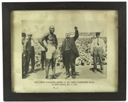 1910 (July 4th) Billy Johnson Introducing Jack Johnson at the Famous Championship Battle at Reno, Nevada 18”x23” Framed Print