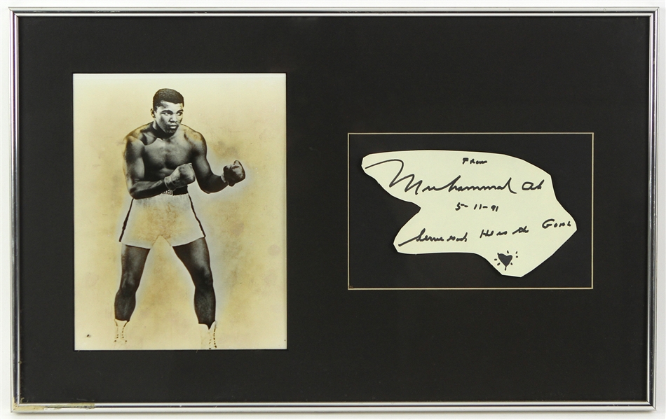 1991 Muhammad Ali World Heavyweight Champion 13" x 21" Framed Display w/ Signed & Inscribed Cut (JSA)