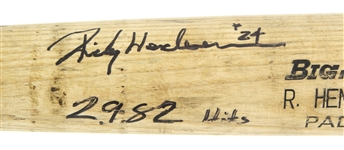 2001 Rickey Henderson San Diego Padres Signed Rawlings Adirondack Professional Model Game Used Bat (MEARS A9/JSA) Hit #2,982