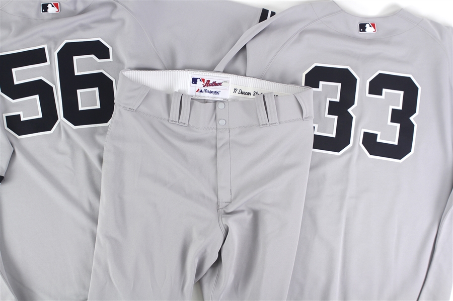 2005-08 New York Yankees Jerseys & Pants - Lot of 3 w/ Jaret Wright, Tanyon Sturtze & Shelley Duncan (MEARS LOA/Steiner)