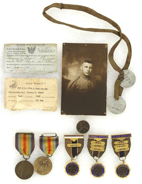WWI Registration Certificate, Medals, Photo (Lot of 10)