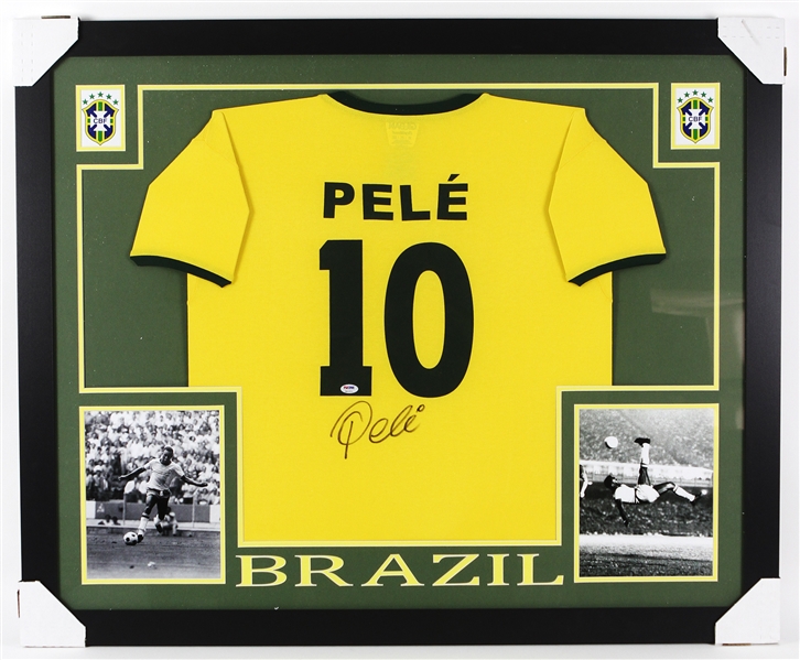 2016 Pelé Brazil 36" x 44" Framed Signed Jersey (PSA/DNA)
