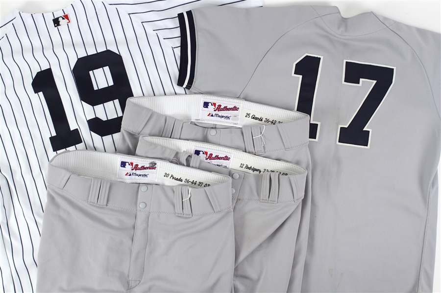 1988-2008  New York Yankees Game Issued Jersey and Pants Collection W/ Ivan Rodriguez, Jorge Posada, Jason Giambi (Lot of 5) (MEARS LOA)