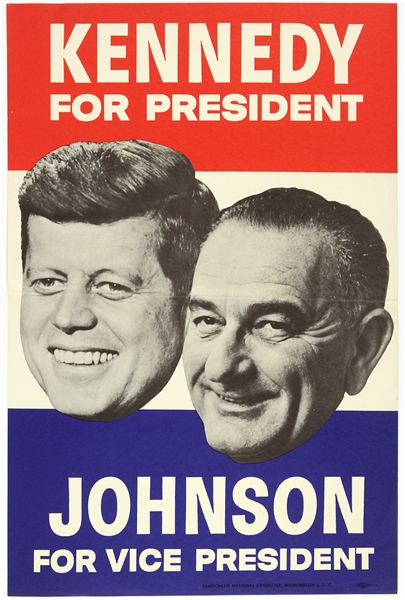 1960 John F. Kennedy For President Lyndon Johnson for VP Campaign 13.5”x21 poster