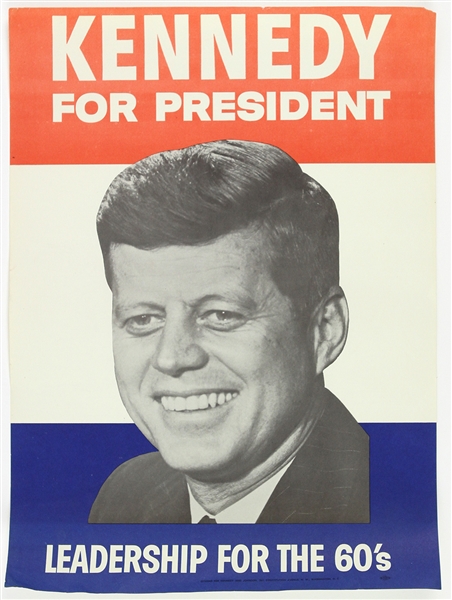 1960 John F Kennedy Kennedy For President Leadership For The 60’s Campaign 13”x18” Poster
