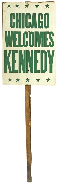 1960 VERY RARE John  Kennedy “Chicago Welcomes Kennedy” Leadership in the 60’s Campaign 14”x22” Double Sided Yard Sign