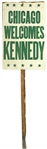 1960 VERY RARE John  Kennedy “Chicago Welcomes Kennedy” Leadership in the 60’s Campaign 14”x22” Double Sided Yard Sign