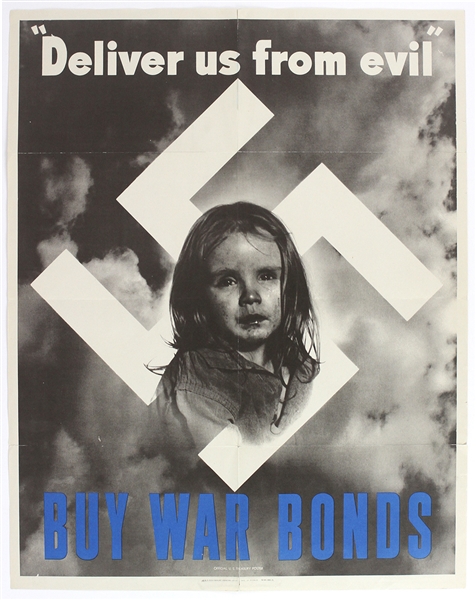 1943 WWII US Treasury Propaganda “We Buy Bonds” Swastika Poster