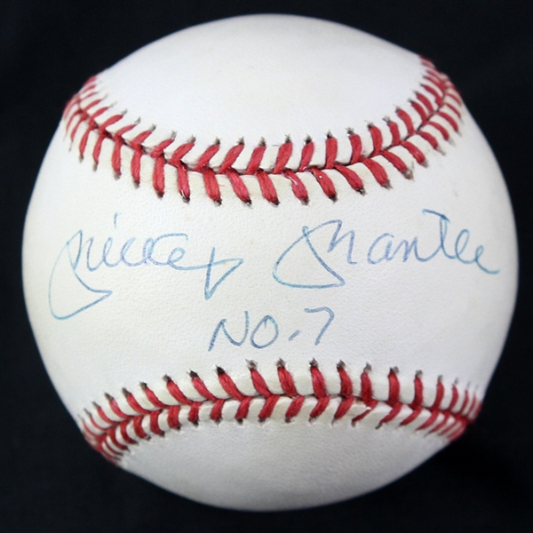1984-1994 Mickey Mantle New York Yankees OAL Signed Baseball W/ No. 7 Inscription (JSA)