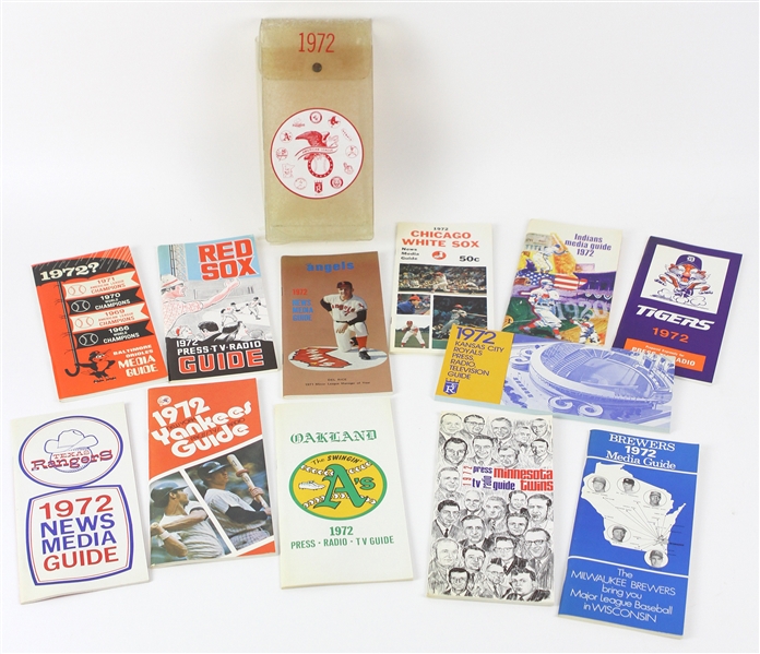 1972 Baseball Media Guides with Case (Lot of 13)