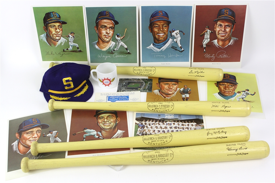 1969 Seattle Pilots Baseball Bats & Photos (Lot of 42)