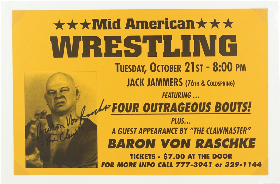 2014 (October 21) Baron Von Raschke Signed 11" x 17" Mid American Wrestling Poster (JSA)