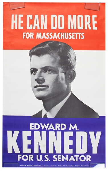 1962 Edward Kennedy 28" x 44" Poster "He Can Do More"
