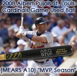 2008 Albert Pujols St. Louis Cardinals Autographed Marucci Bone Rubbed Game Used Bat (MEARS A10 / PSA) MVP Season!!!