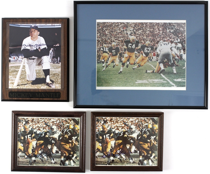 Mickey Mantle Facsimile Autographed Plaque/Bart Starr Autographed Photos/Paul Hornung Photo (JSA)