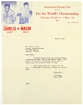 1951 Letter on International Boxing Club Letterhead Advertising for the World’s Championship Ezzard Charles vs Joe Maxim