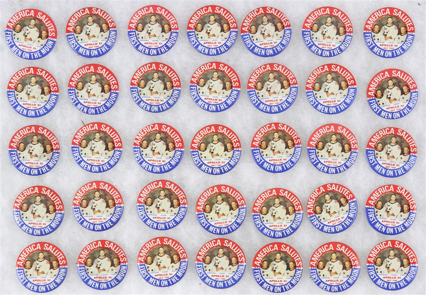 1969 Apollo XI America Salutes First Men On The Moon 1.75" Pinback Buttons - Lot of 35 