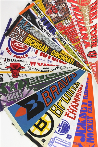 1960’s—2000’s NCAA Football, NCAA Basketball, NBA, NHL, MLB, Individual Baseball Players, and NFL Team, Championship, and Phantom 29” Pennants (Lot of 99)