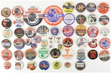1980s Boxing, MLB, NFL, and NBA 1”-6” Pinback Button Lot (Lot of 53)