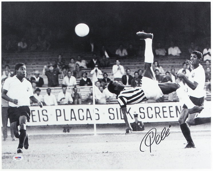 2000s Pele Brazil Soccer Signed 16" x 20" Bicycle Kick Photo (PSA/DNA)